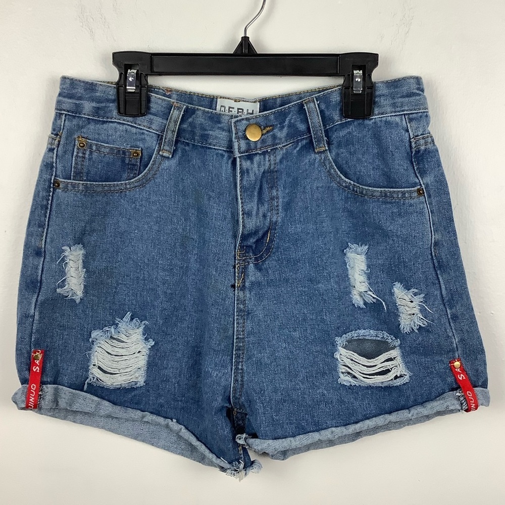 Q F B H Denim‎ Mom Jean shorts high waisted distressed Waist 29"